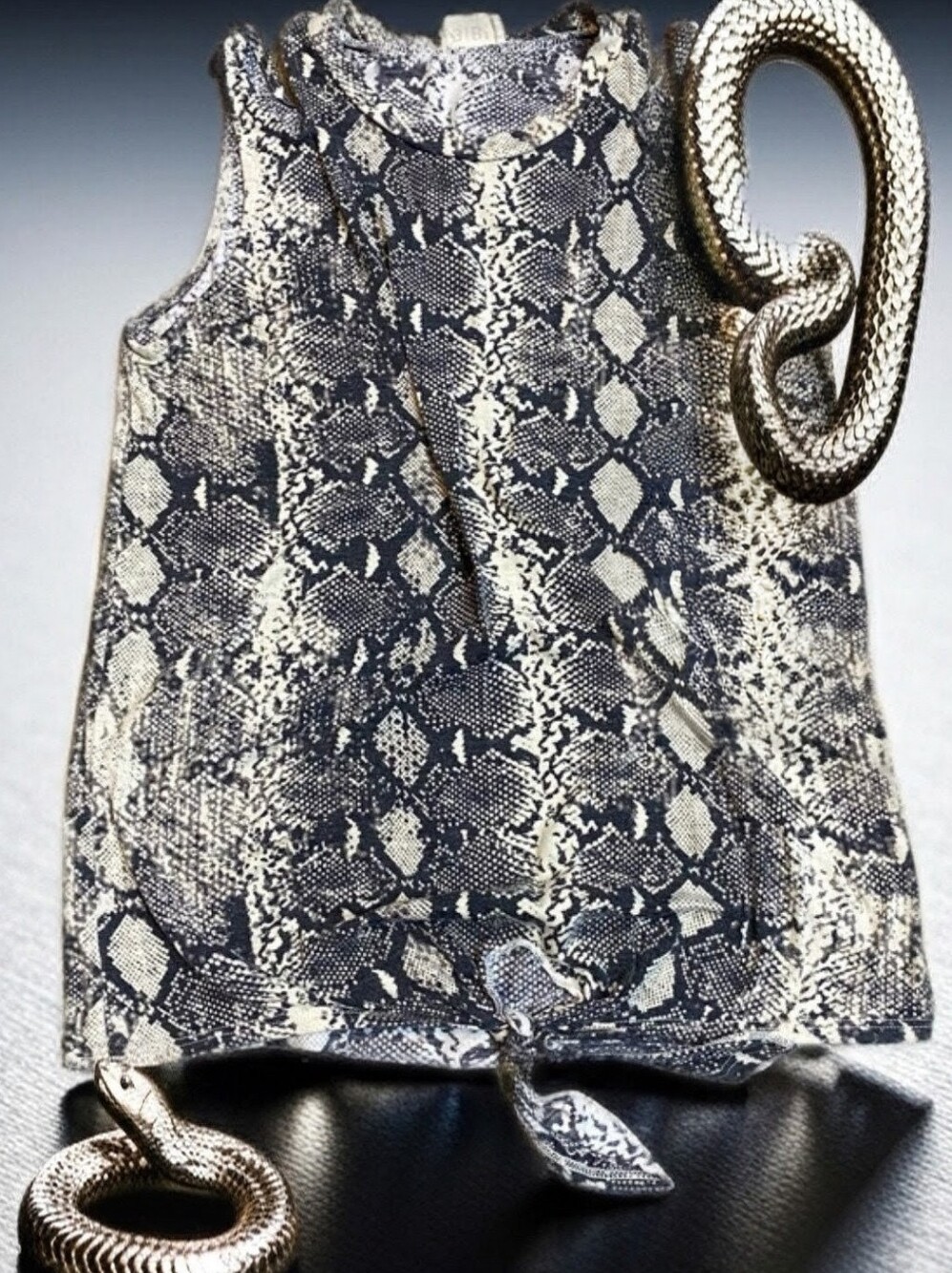 BiBi Snake-Print Tank Top in Black and Cream